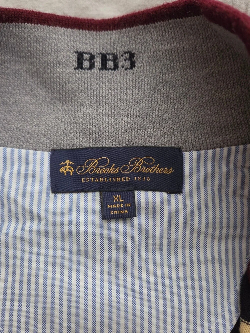 Brooks Brothers Mens Wool Half-Zip SweateR -NAVY/YELLOW STRIPES -XL